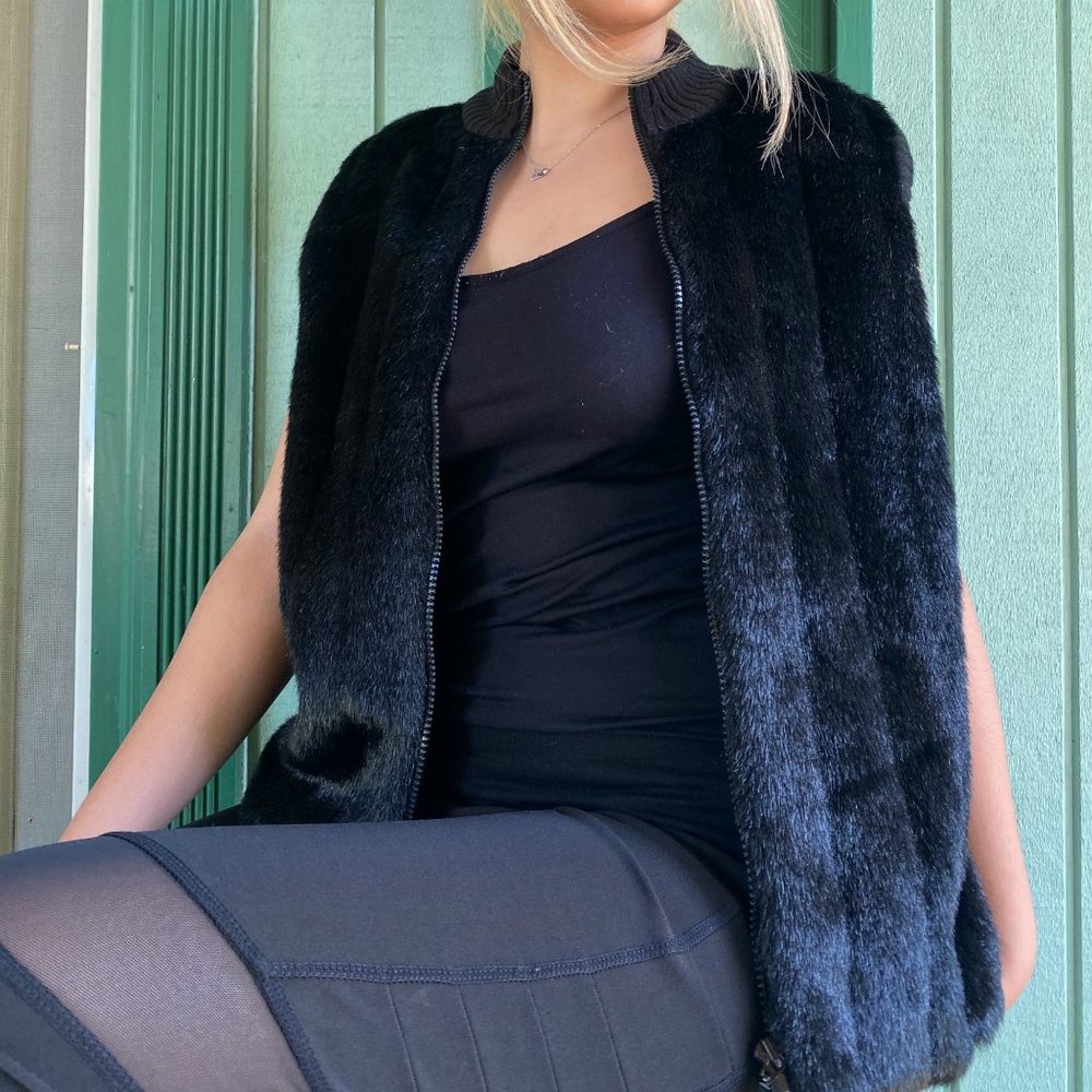 Kathy Lee Collection Black Fur Vest.